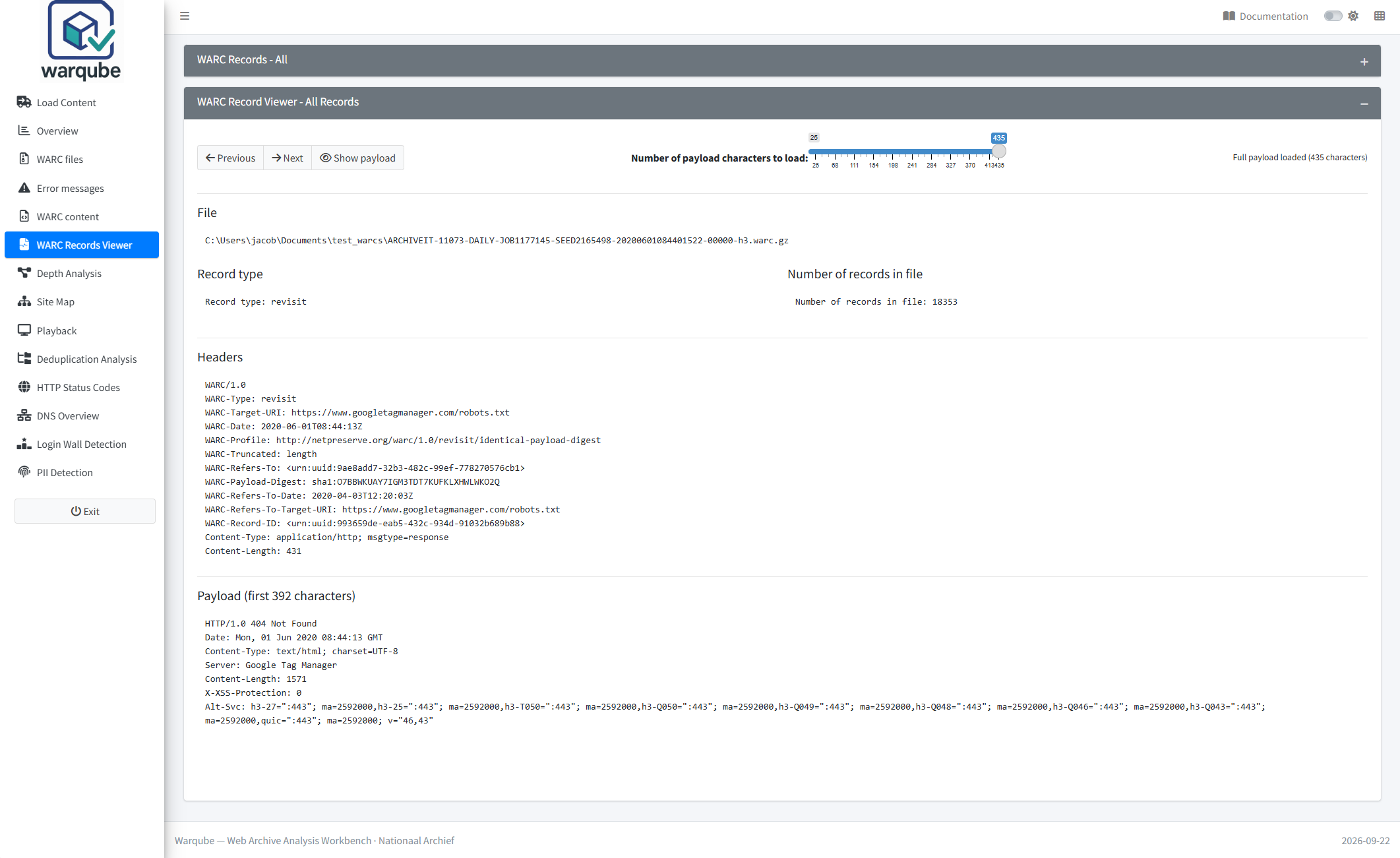 Warqube WARC Records Viewer